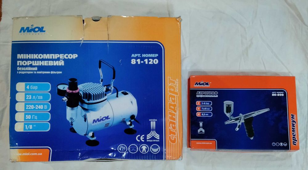 Мінікомпресор Miol 81-120 та Аерограф MIOL 80-898: 4 300 грн
