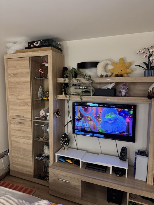 Meblościanka dąb sonoma Black Red White witrynki podświetlane