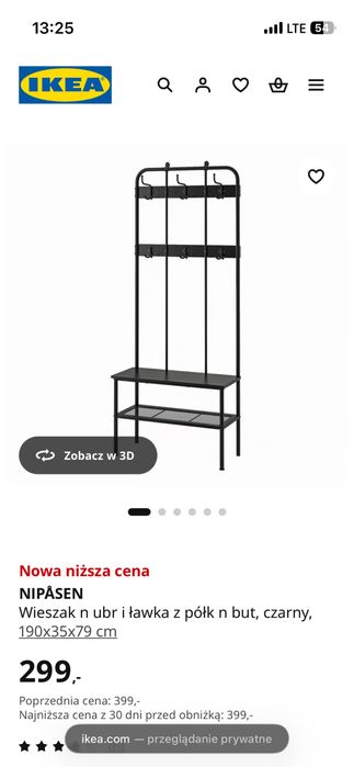 Wieszak z ławką Ikea Nipasen