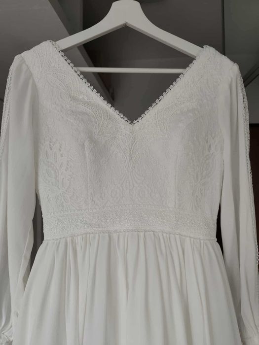 Suknia ślubna boho koronka + muślin