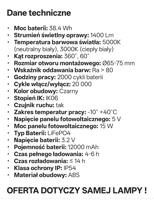 Lampa solarna widex UFO