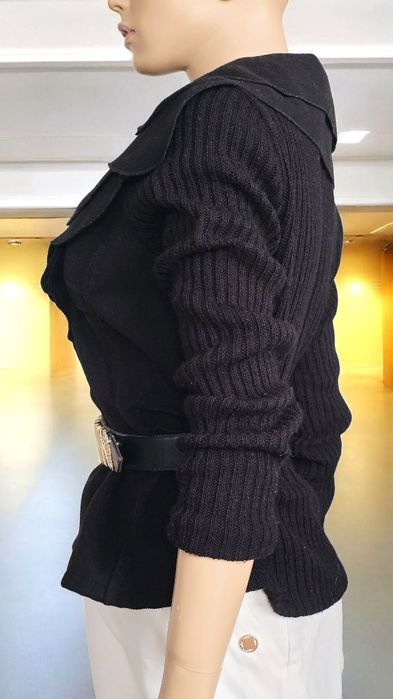 Cache Cache Francuski Spektakularny Ciepły Sweter Żakiet z Falbaną