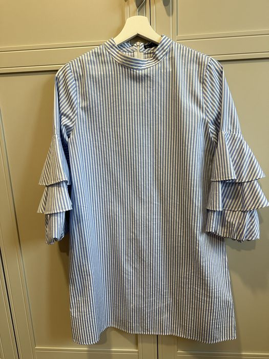 Sukienka mini Zara M paski niebieskie
