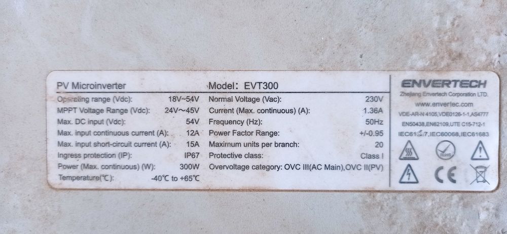 Inversor Envertech EVT300 — Microinversor Solar, 300W