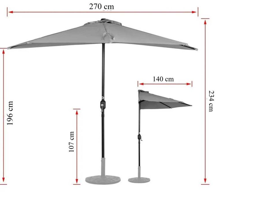 Parasol ogrodowy PÓŁPARASOL ŚCIENNY na taras balkon  2,7m