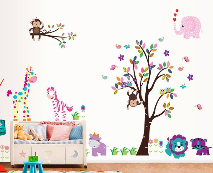Naklejki ścienne na ściane XXL Drzewo Zwierzęta ZOO WS-0089