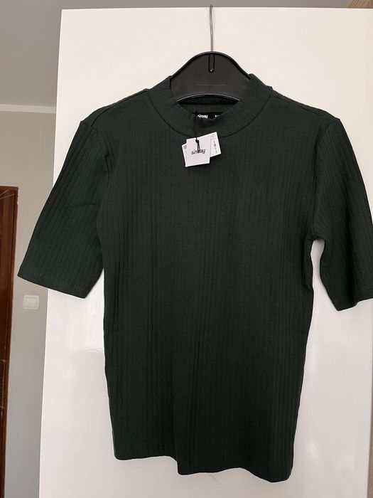 Ciemna zielona bluzka damska nowa prążkowana S