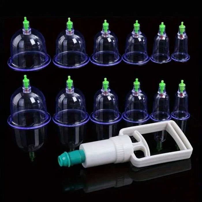 Масажні вакуумні банки набір/12 шт з насосом, антицелюлітний масаж