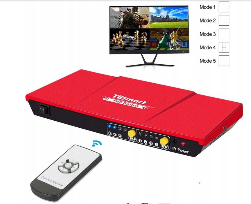 Przełącznik KVM switch 1080P 60Hz HDCP 1.3 4x1 HDMI czerwony