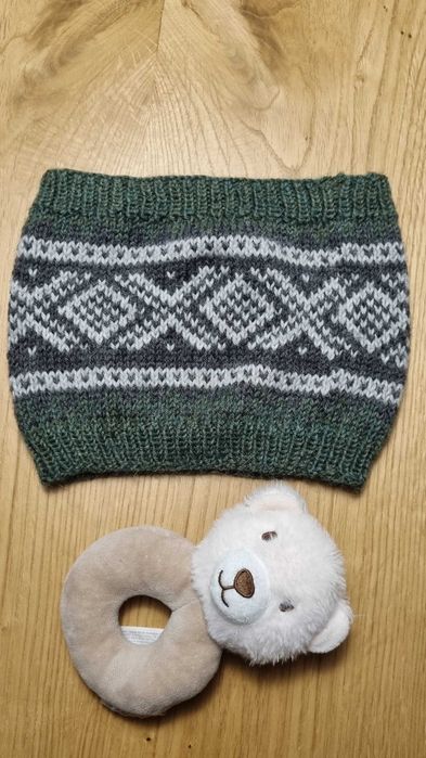 Nowy komin szalik zielony wełniany ciepły handmade wool do 3 lat