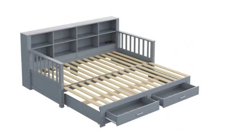 Sofa z łóżkiem Łóżko wysuwane 90/180x190cm 2szuflady/USB szare