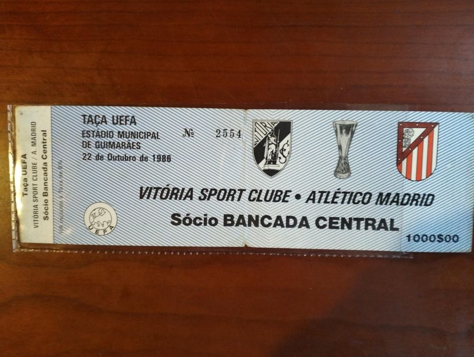 Antigo bilhete Vitória de Guimarães x Atlético de Madrid