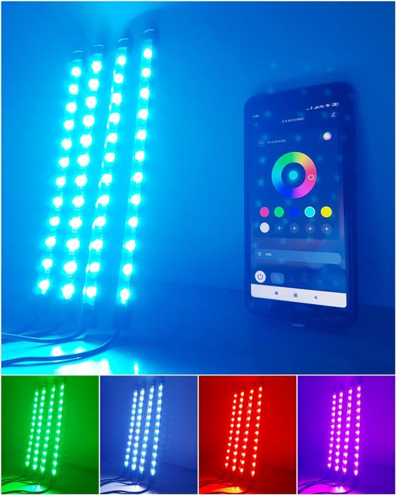 Oświetlenie wnętrza pojazdu listwy ledowe 4x12 led  bluetooth