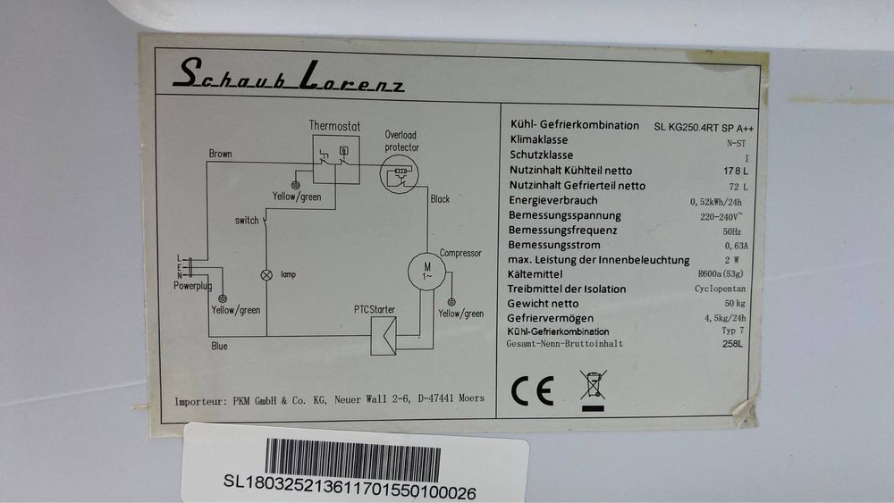 Холодильник Schaub Lorenz SL KG250.4RT