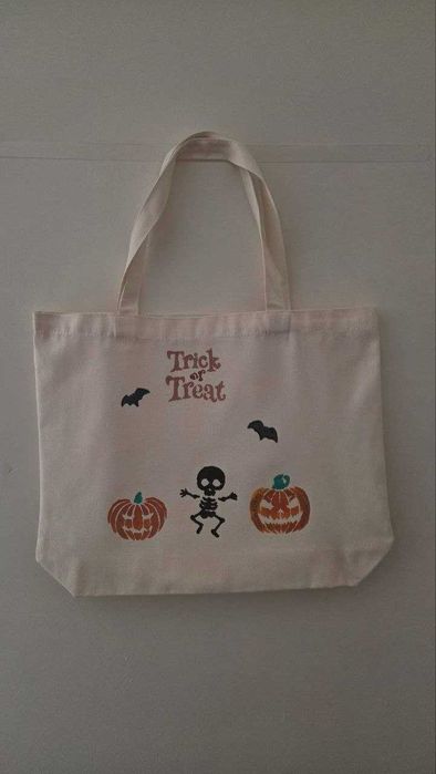 Hand-Painted Halloween Cotton Tote Bag