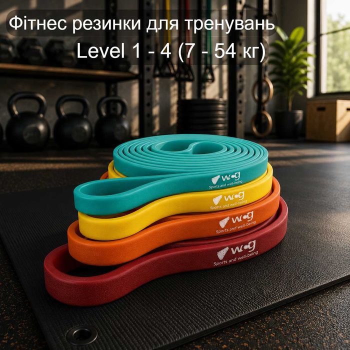 Фітнес резинка PowerStrip Level 1-4 (7 - 54 кг) — Гумовий еспандер для тренувань та підтягувань | Резинки для фитнесса подтягиваний эспандер петли