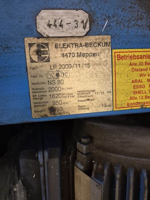 Kompresor, sprężarka Electra Becum LP2000-11-15, 2000 litr/min   ,15kw