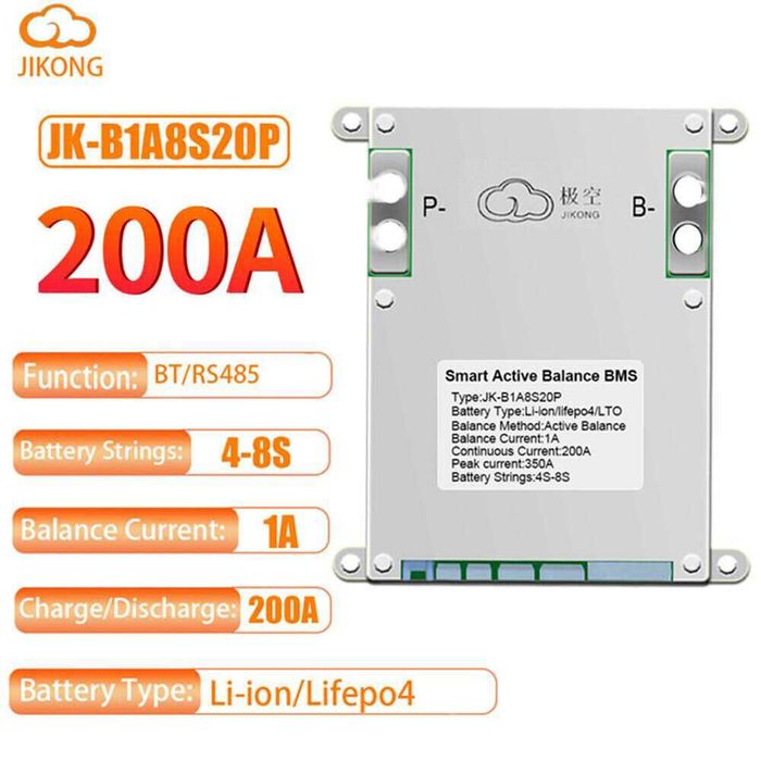 SMART BMS Jikong до 8 ячеек, ток 200А, пик 350А, 1А баланс - B1A8S20P