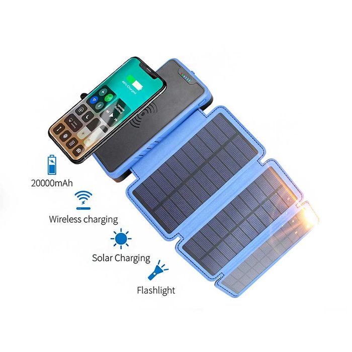 Power Bank 20.000 mAh solar & carregamento sem Fios - Novo