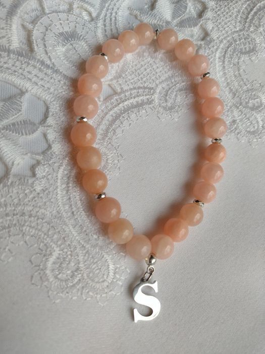 bransoletka 20cm jadeit łososiowy i literka S