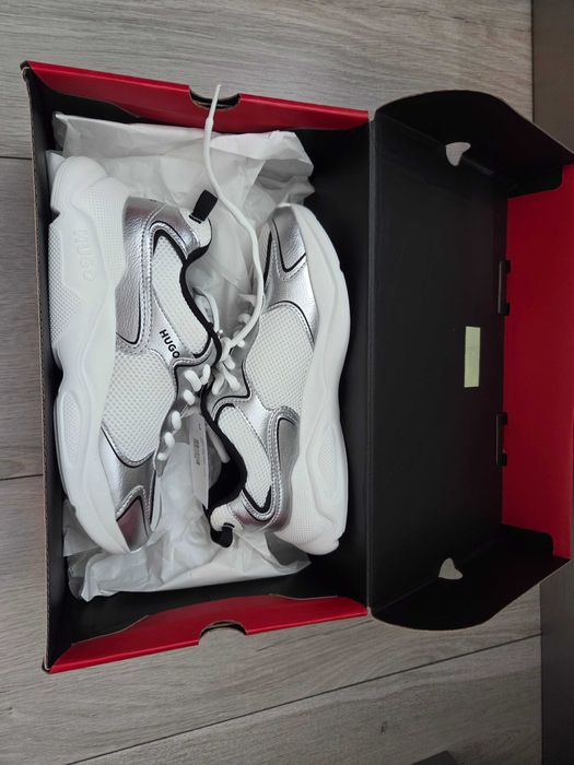 Adidasy Hugo Boss damskie 37 srebrne białe