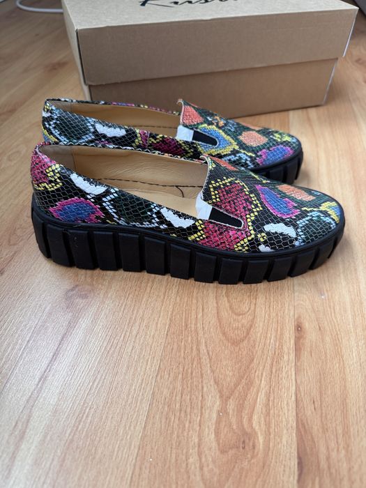 Rusin slip on wężowe platformy skóra skórzane 39