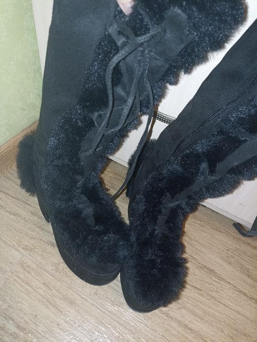 Пухнасті теплі чоботи на високому каблуку, косплей, лоліта, y2k
