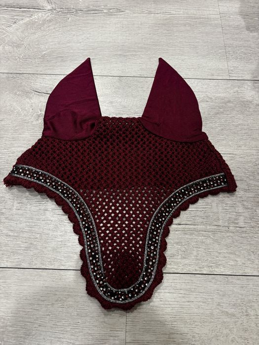 Burgundowy nausznik dla konia full