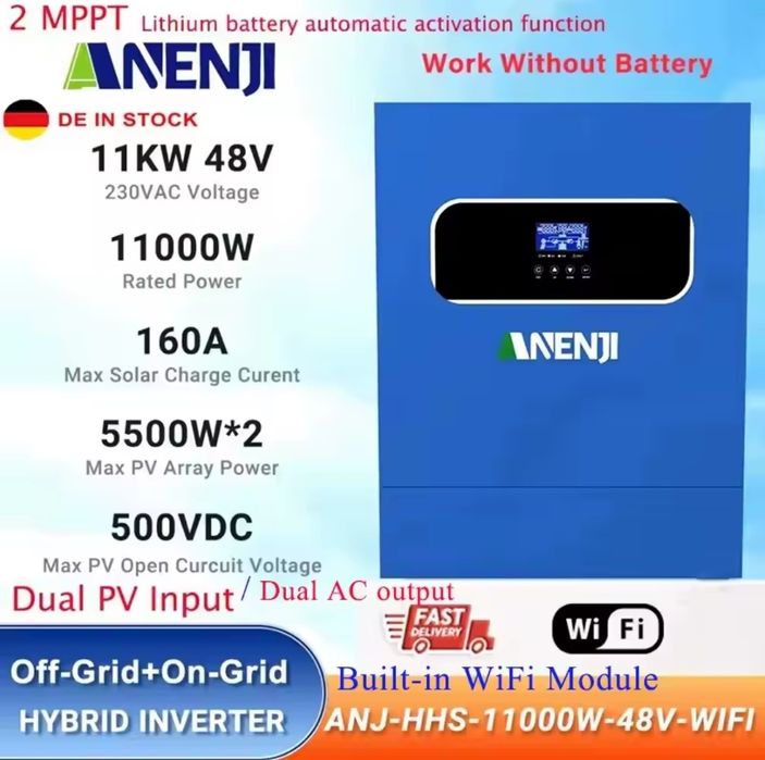 Гибридный солнечный инвертор Anenji 11kW, 48В, WiFi