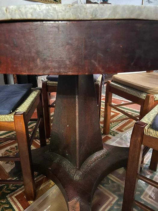 Mesa redonda madeira maciça tampo mármore