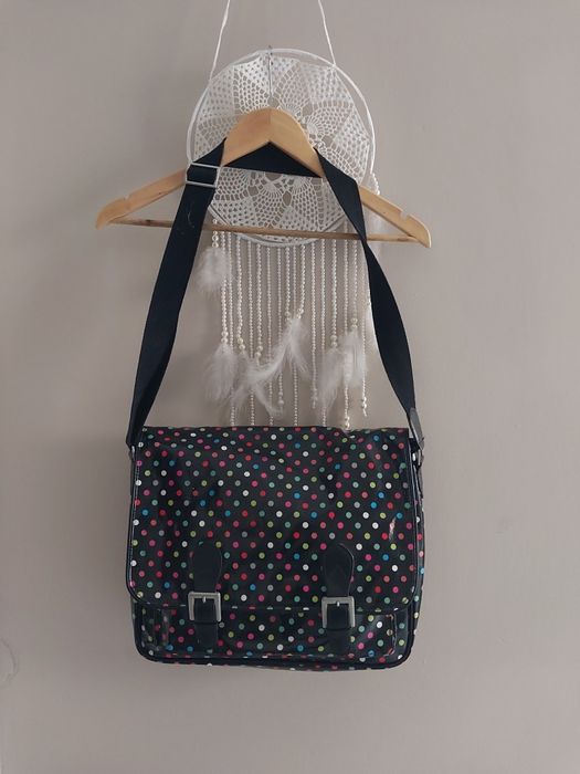 Nowa torba teczka Paperchase czarna w grochy kropki duża.