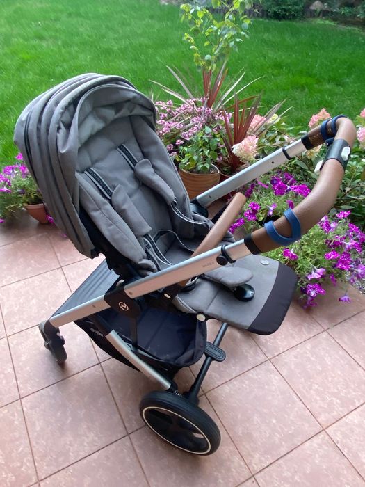Cybex Balios S Lux wózek gondola spacerówka 2w1 SLV B Soho Grey szary brązowe skórzane uchwyty