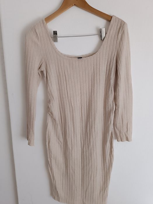Vestido Midi Canelado Bege – tam S