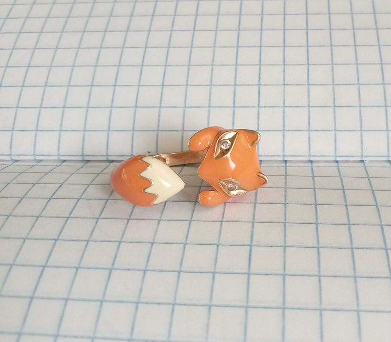 Кольцо перстень срібло 925 проба. Лисичка. Емаль. Розмір 19