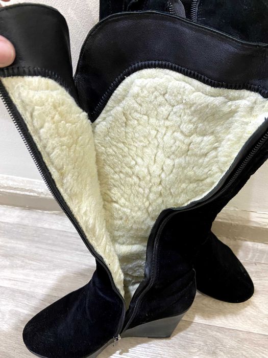 Сапоги жіночі натуральна замша на овчині чорні р. 37  (24,5 см)