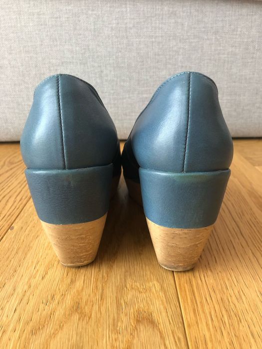 Niebieskie skórzane koturny, Ryłko - rozmiar 38