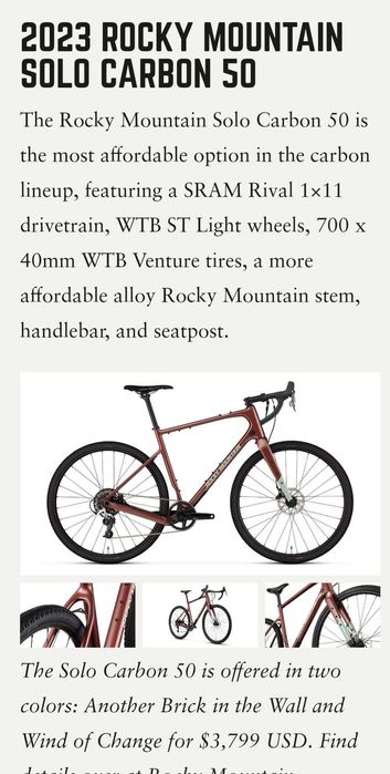 Rocky Mountain gravel Solo Carbon 50 de 2023