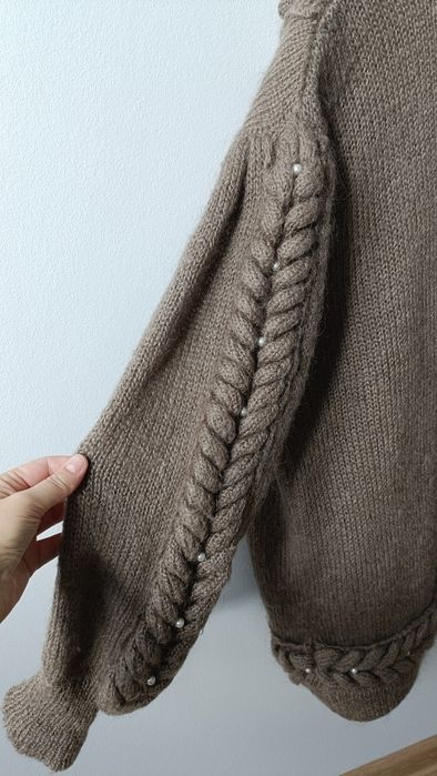 Sweter damski kardigan elegancki moher ciepły mięsisty wełniany wełna