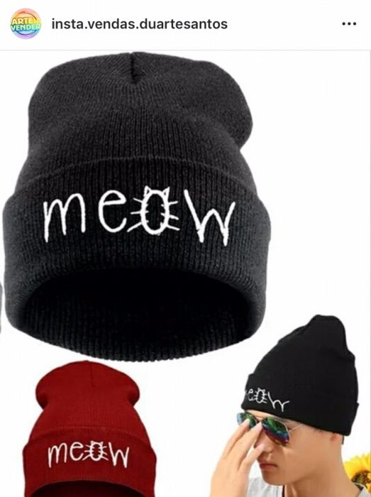 Gorro juvenil preto novo meow