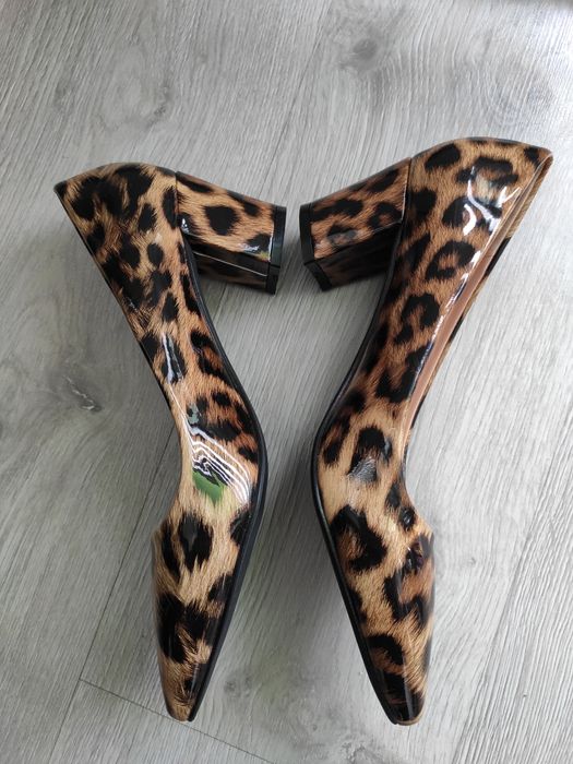 ## NOWE szpilki buty na grubym obcasie brązowe panterka roz.38 39 ##
