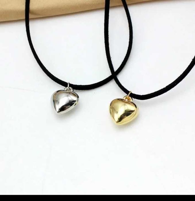 Шнурок чокер на шию із золотим/срібним сердечком (велике та маленьке)7