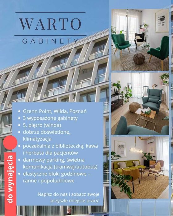 Gabinety na wynajem, dla psychologa, psychoterapeuty, logopedy...