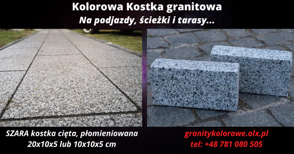 Kostka GRANITOWA SZARA cięta płomieniowana, na podjazdy...PROMOCJA!!