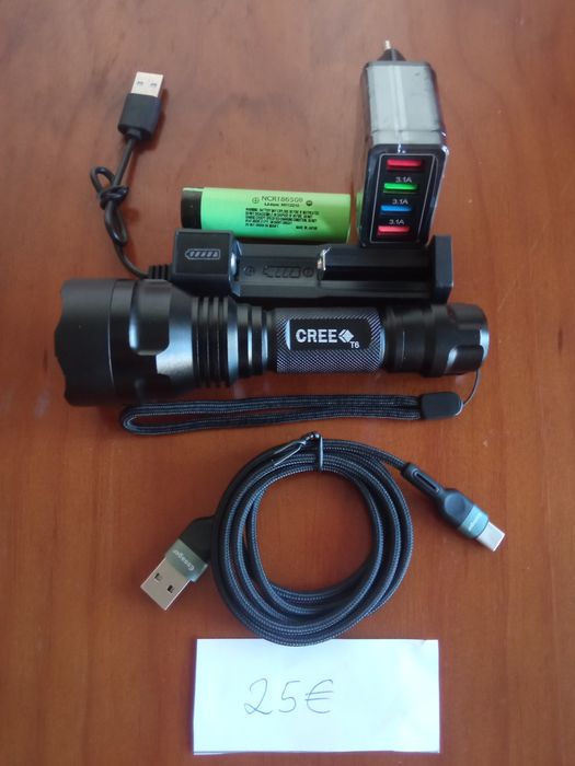 Lanterna Ultrafire C8 XML-T6 carregador rápido USB e bateria