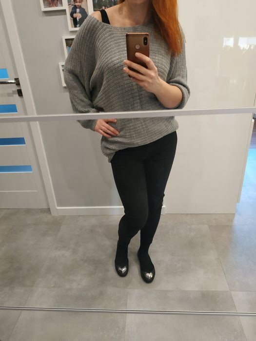 Szary cienki sweterek tunika oversize