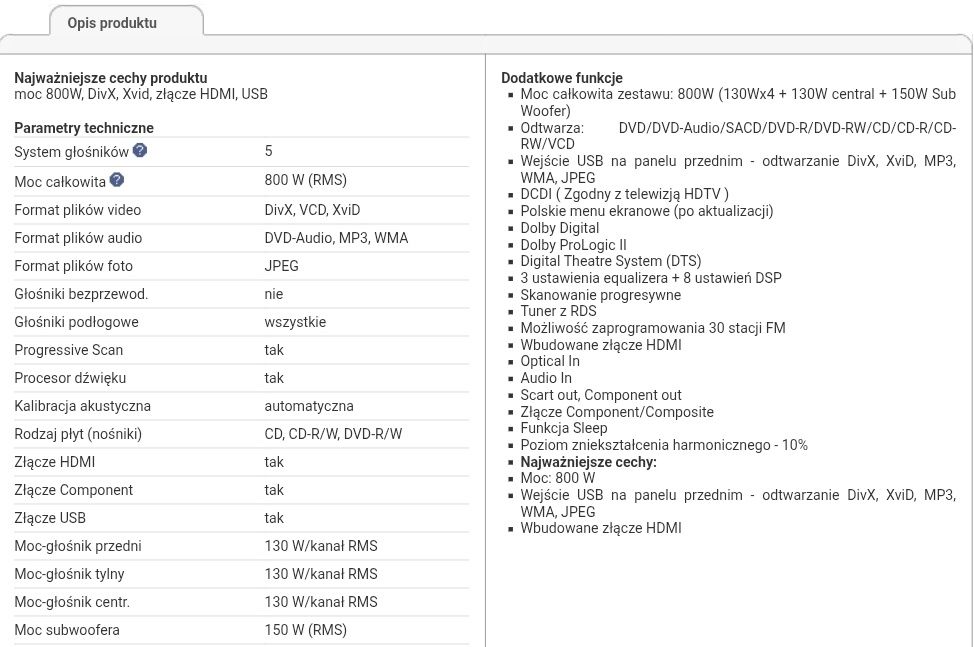 System kina domowego Samsung HT-TP75