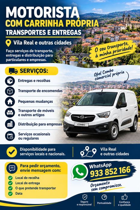 Motorista com carrinha própria – Vila Real e outras cidades