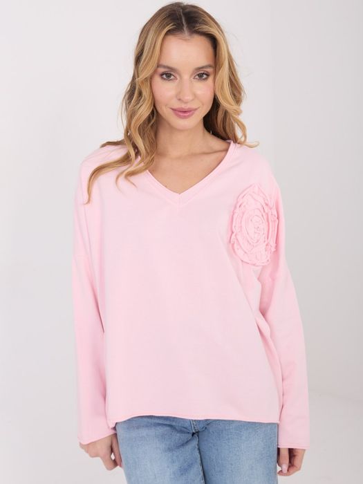 Jasnoróżowa Bluzka Oversize Długi Rękaw z Aplikacją MU MU