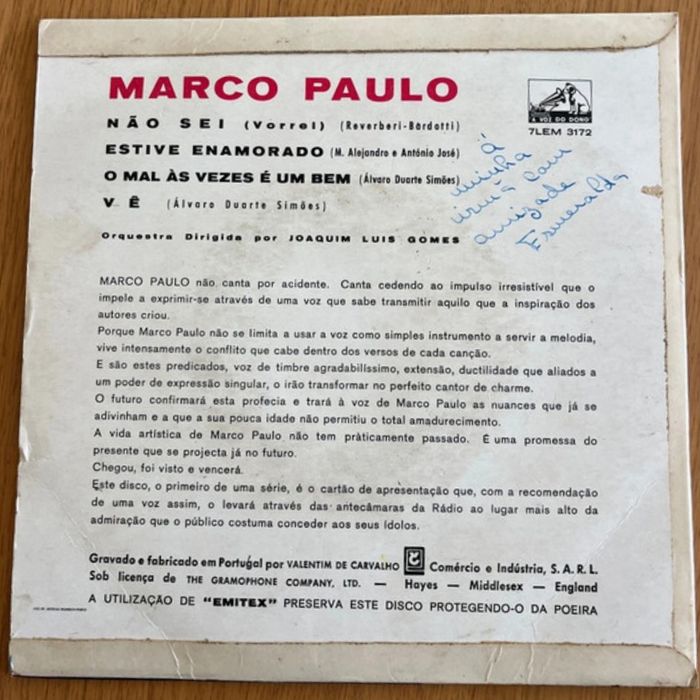 Disco vinil single Marco Paulo RARO