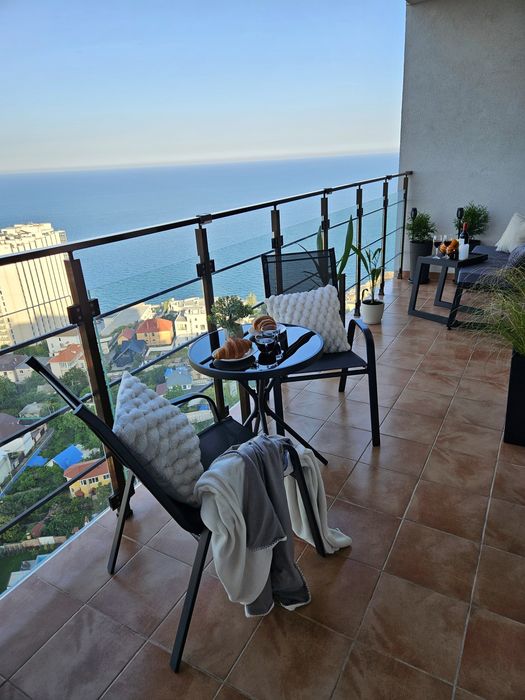 Аркадия Посуточно Каманина евро2х ком Море прямой вид Терраса подобово